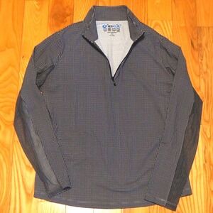 IBKUL Womens Quarter Zip Pullover Size Medium Black White Micro Gingham Active
